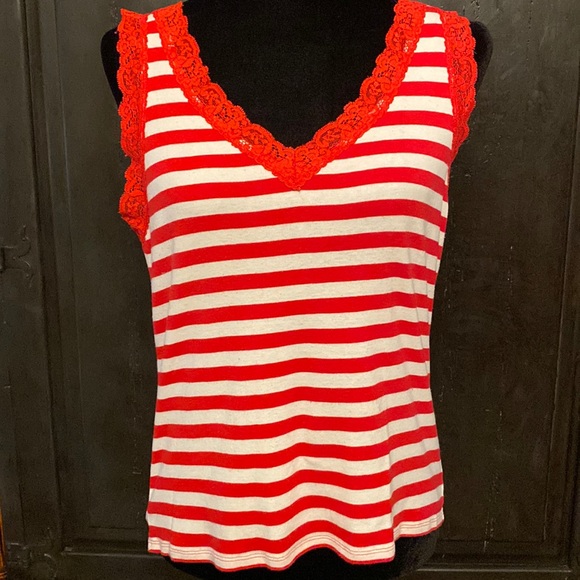 Tailor B.Moss red stripes tank top - M***Refer to measurements - Picture 1 of 10
